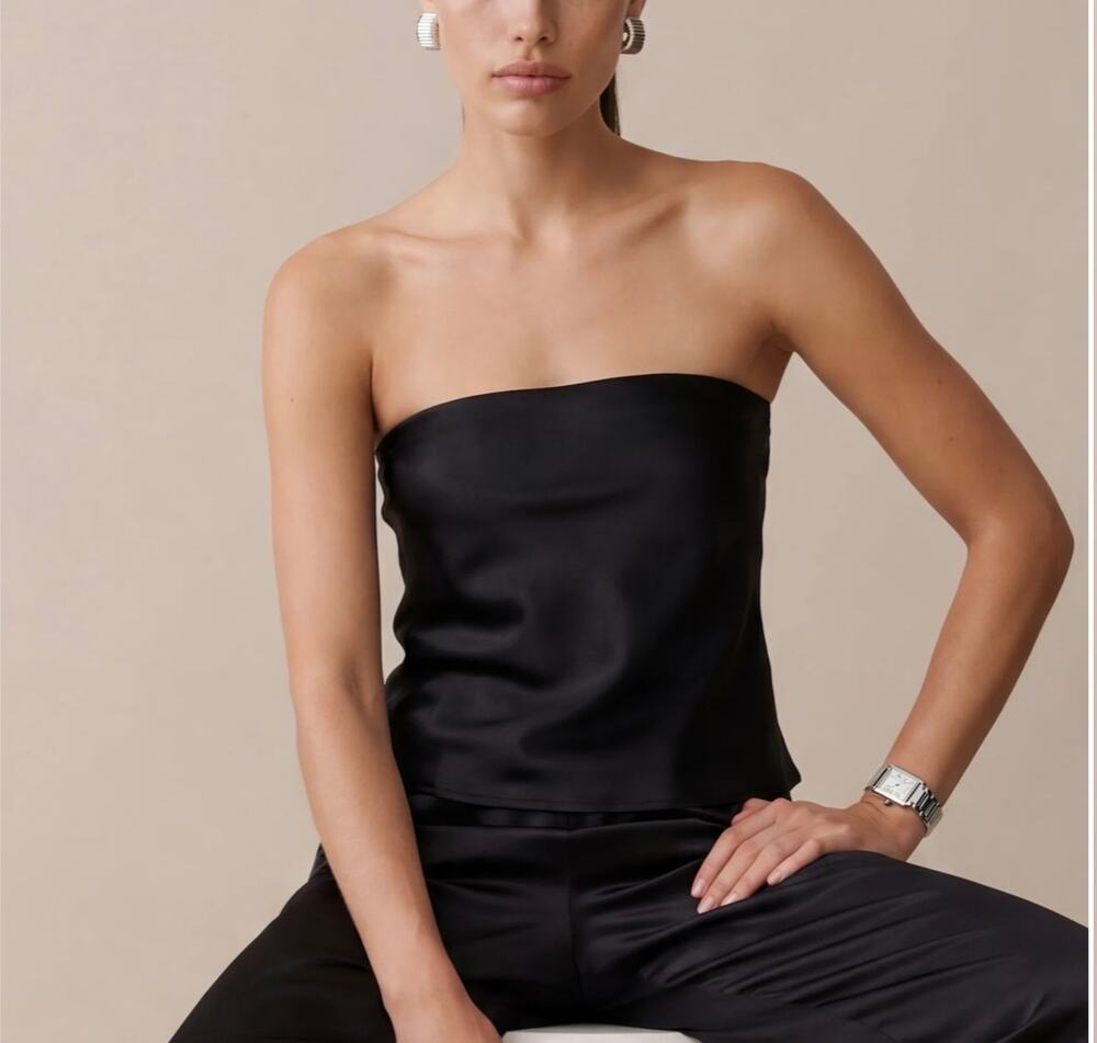 $147 New Kourt Emelia black mulberry silk strapless  top blouse size XS